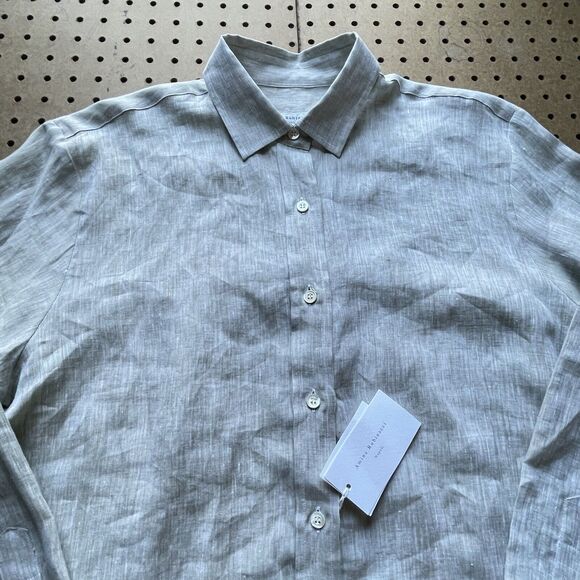 NWT Amina Rubinacci Napoli Costanza Green Italy 100% Linen Shirt Size 48 Women - Picture 3 of 13